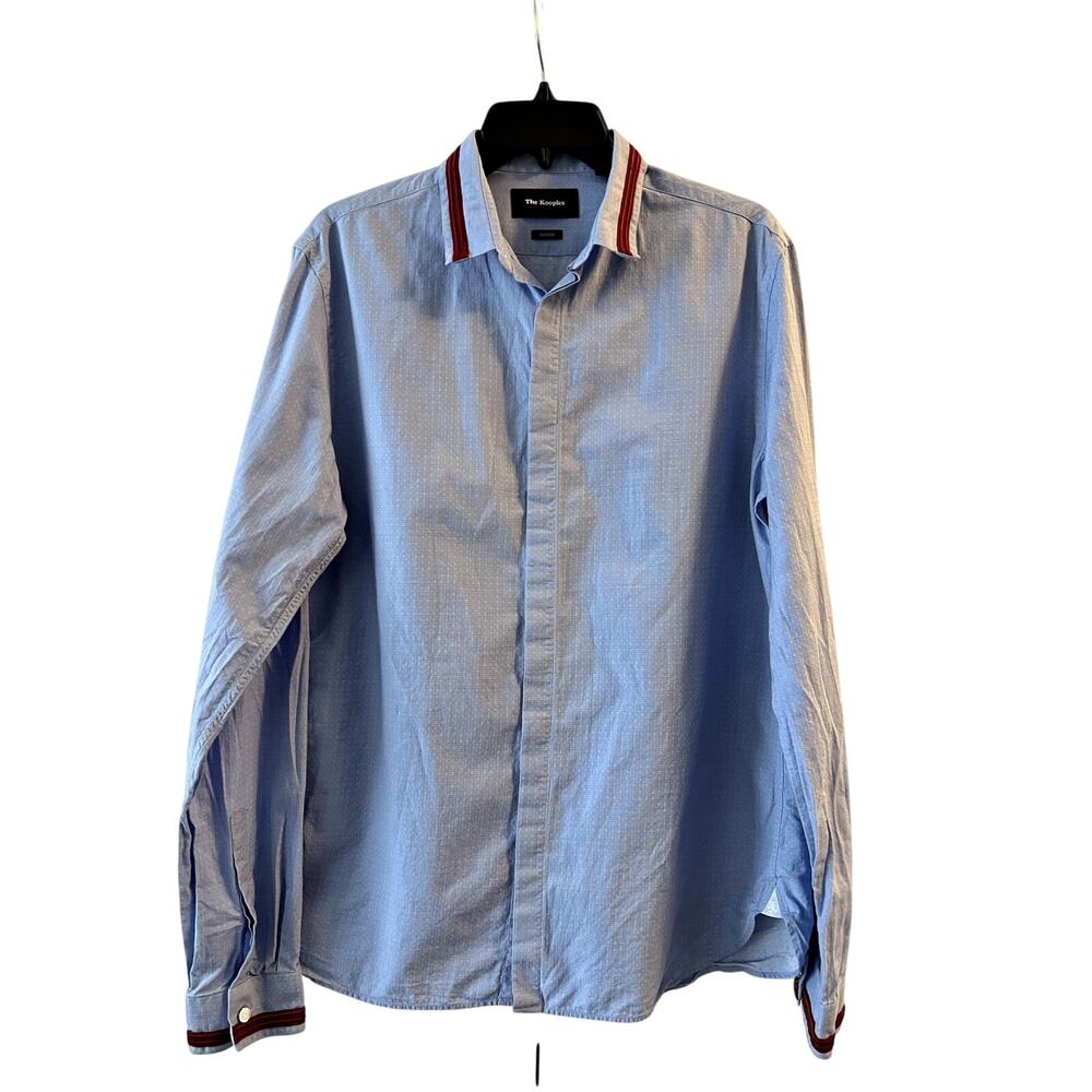 The Kooples Classic Fit Men's Shirt Size M Blue Red Navy striped Trim